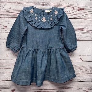 Crewcuts Denim Floral Embroidered Dress Size 2